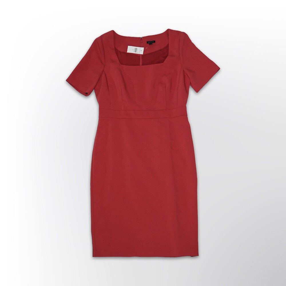 Ann Taylor Women's Cherry Red Square Neck Sheath Dress - 10